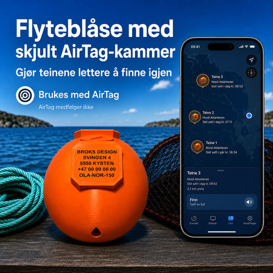 Flyteblåse Ø150 mm med navneskilt og skjult AirTag-rom